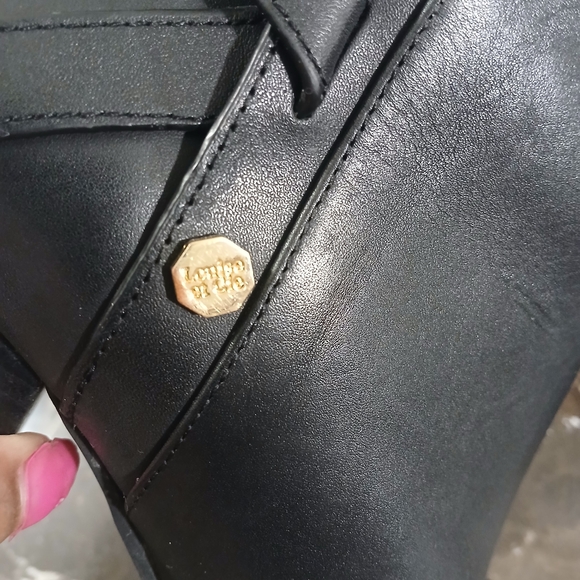 Louise et Cie Black Leather Ankle Booties with Block Heel and Gold Accent - Picture 16 of 16